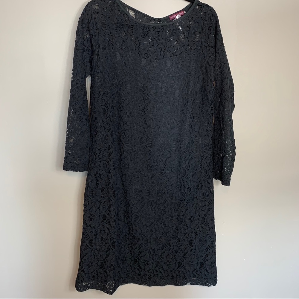 Jessica London Black Dress Long Sleeve Size 12 Floral Lace Whimsigoth Romantic